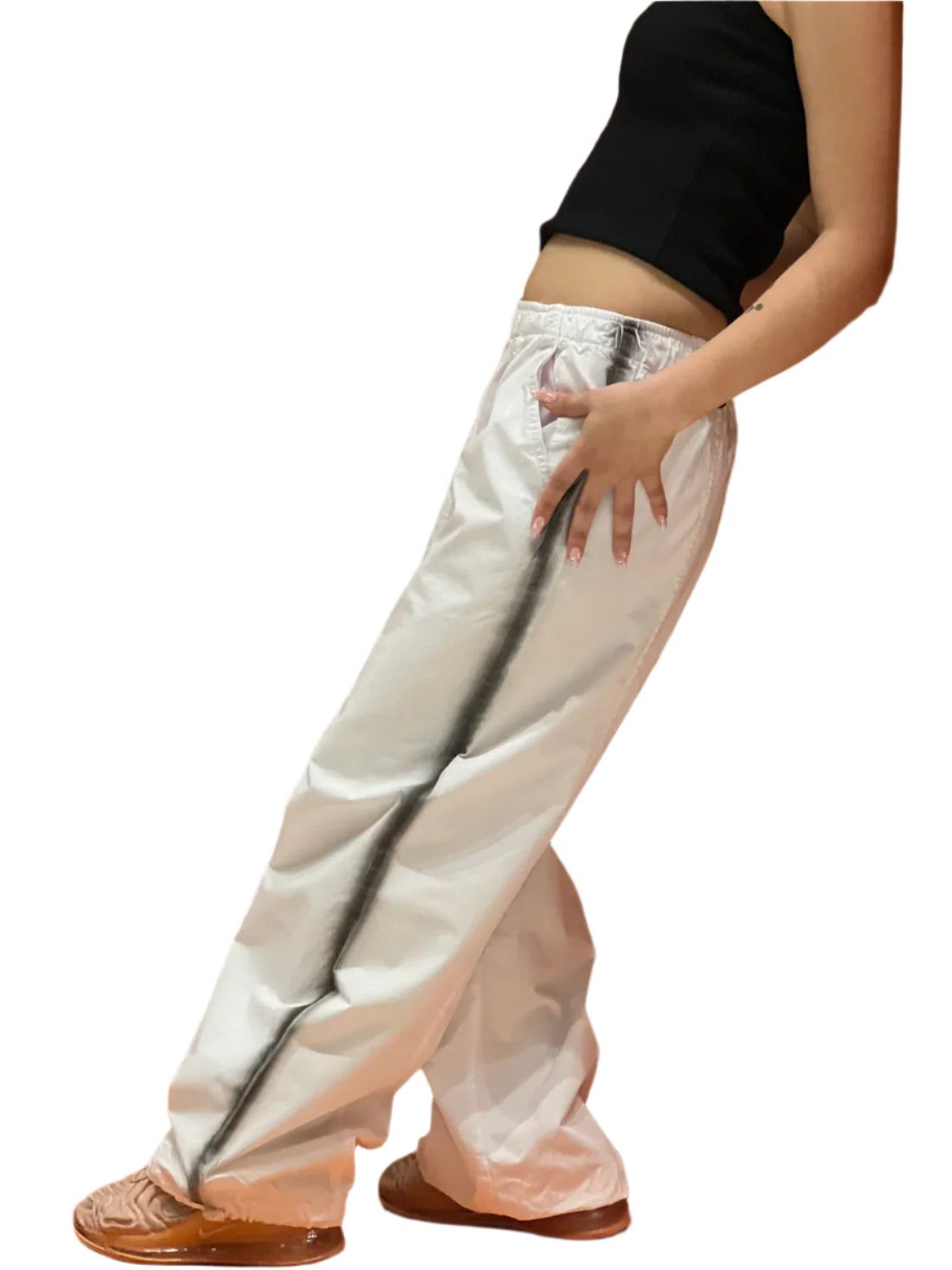 PARACHUTE PANTS IN WHITE "black lines"
