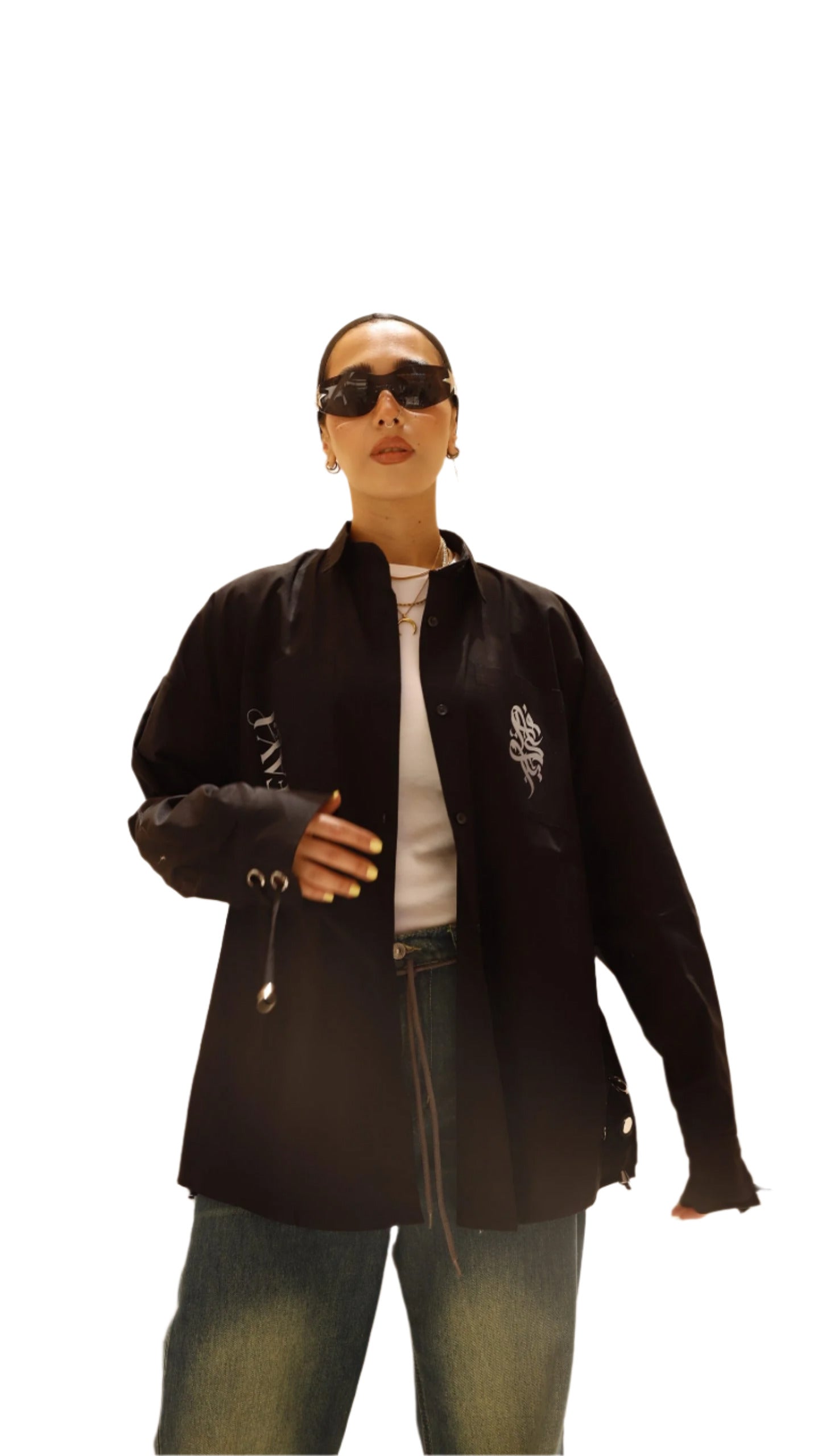 Typography Black straps Poplin Shirt