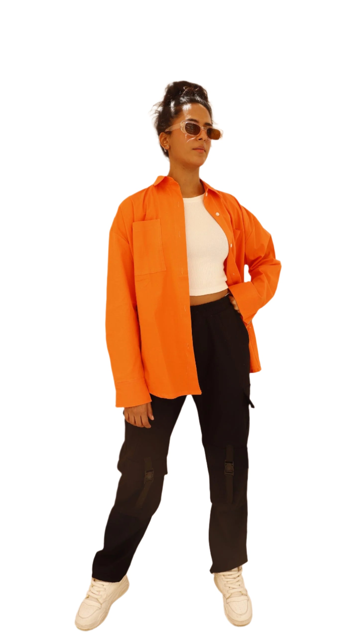 Orange Straps Poplin Shirt