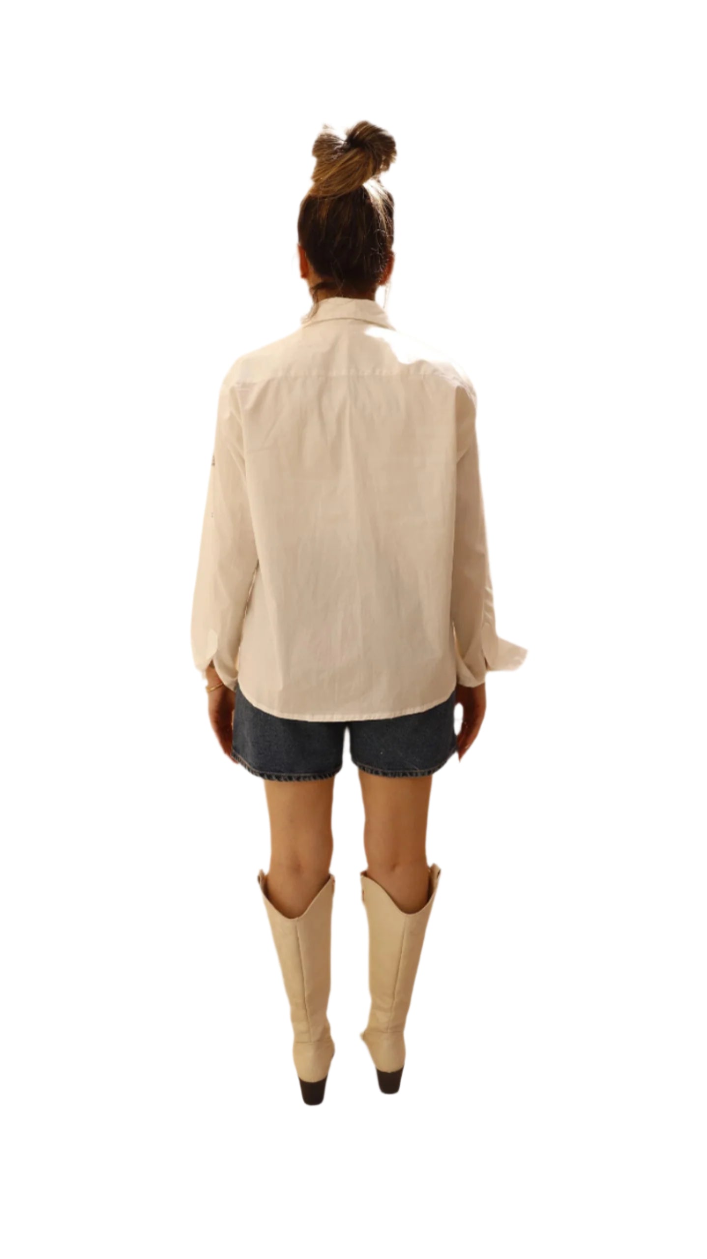 Ribbon embroider White Poplin Shirt