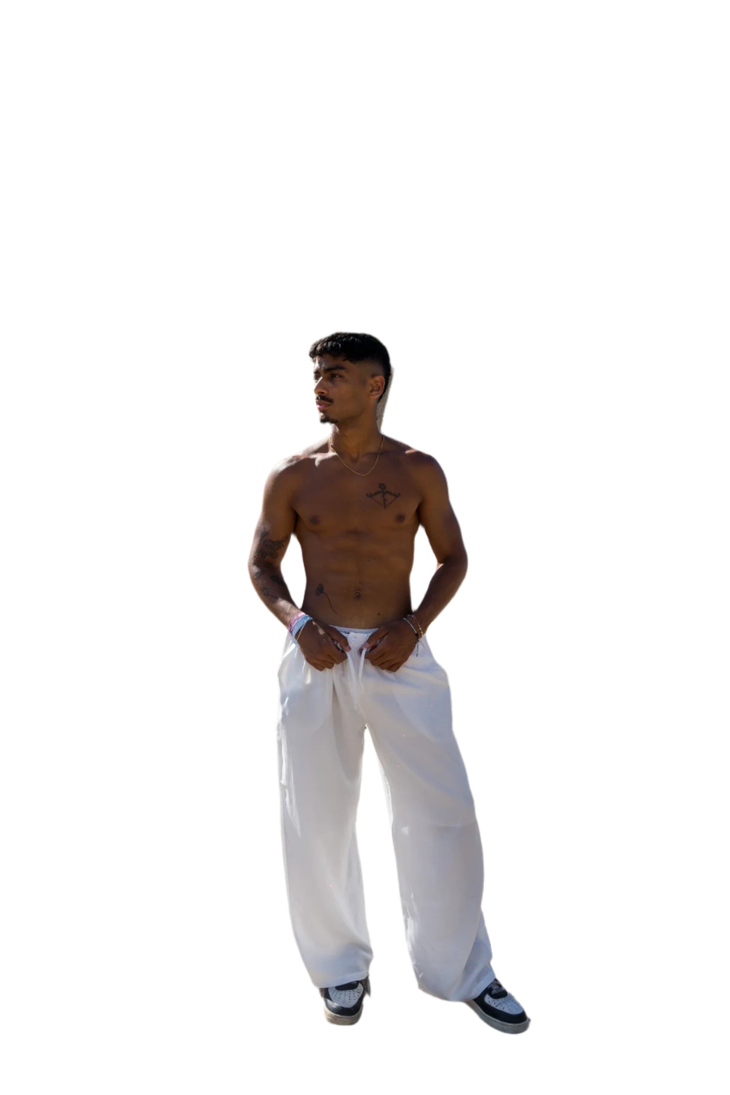 WHITE PLEATED LINEN PANTS