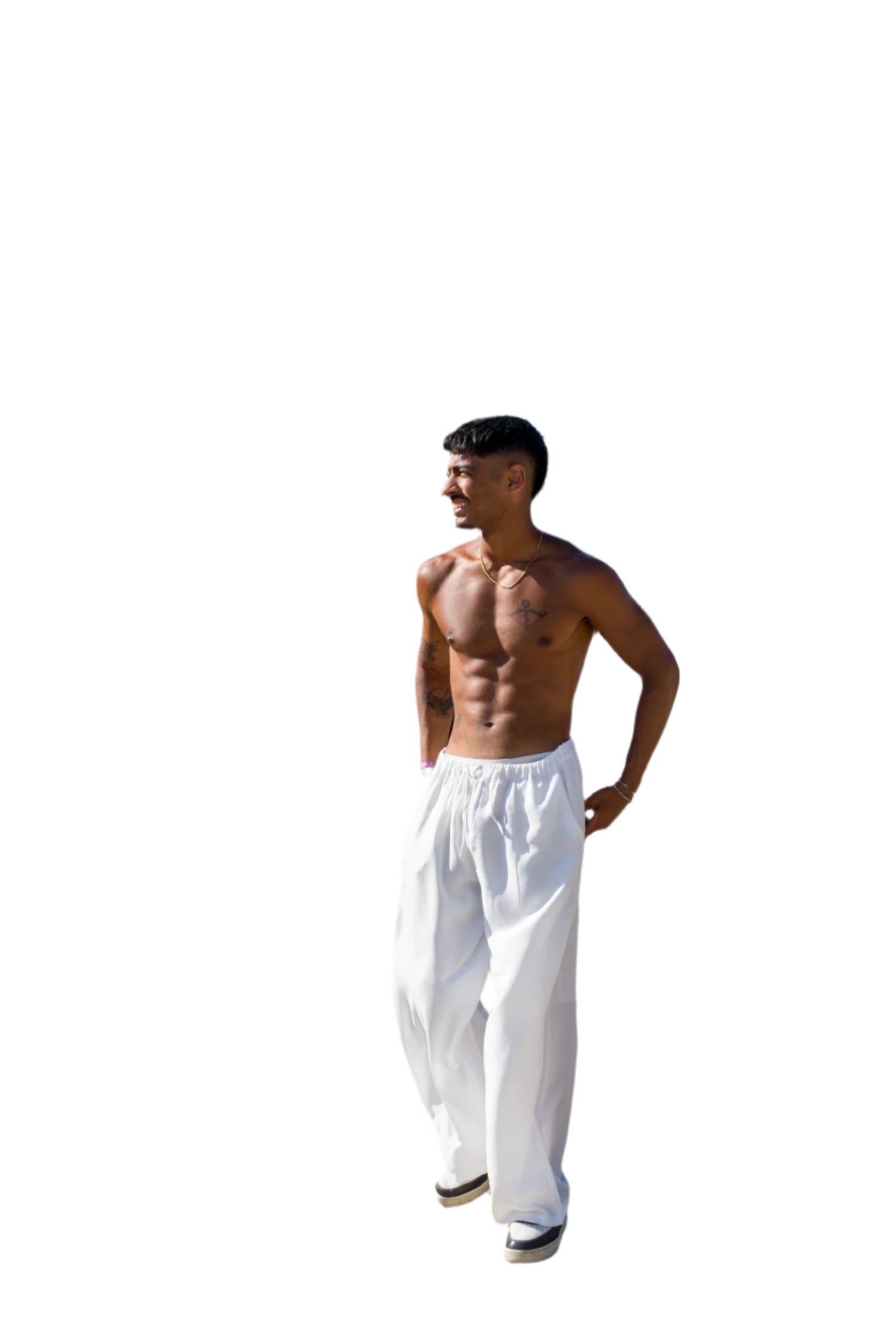 WHITE PLEATED LINEN PANTS