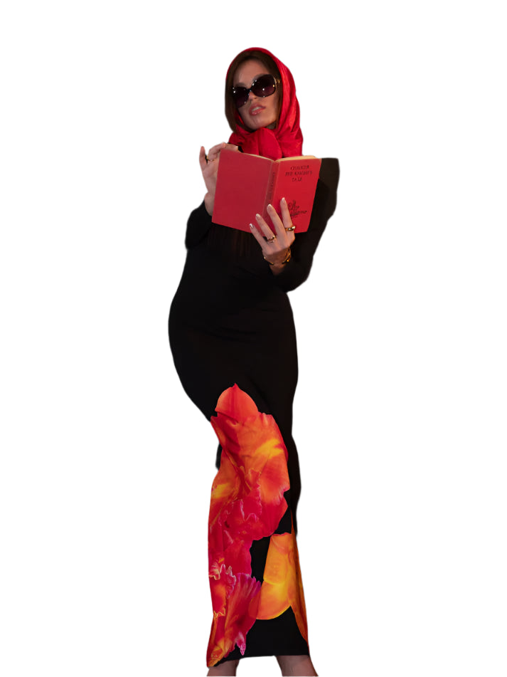 Black Long sleeve tropical dress