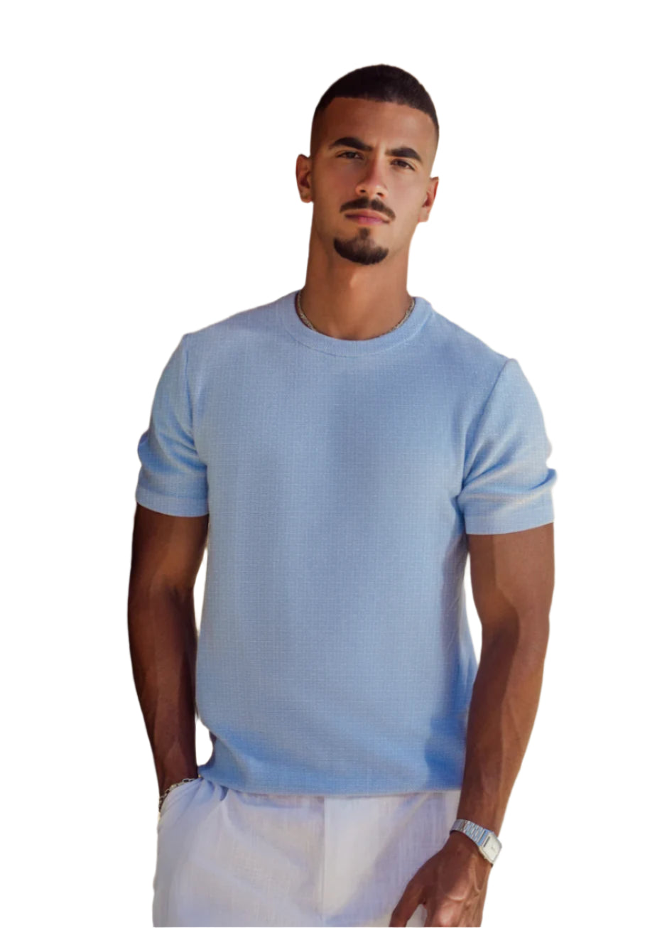 PREMIUM KNITTED TEE - SKY BLUE