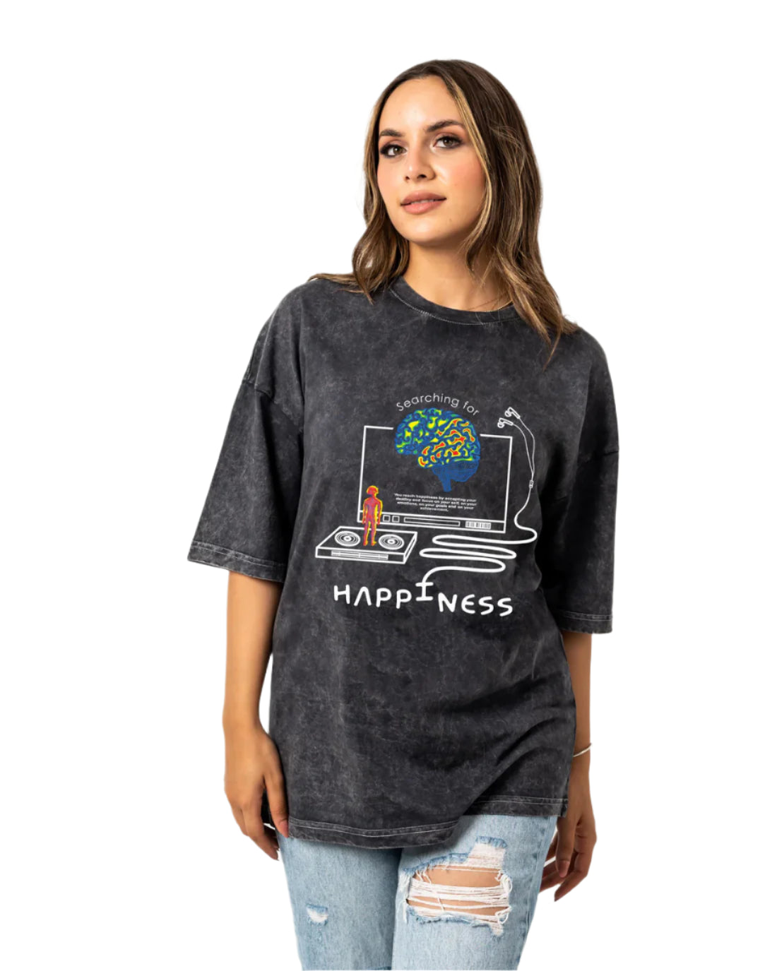 searching for happiness washed t-shirt