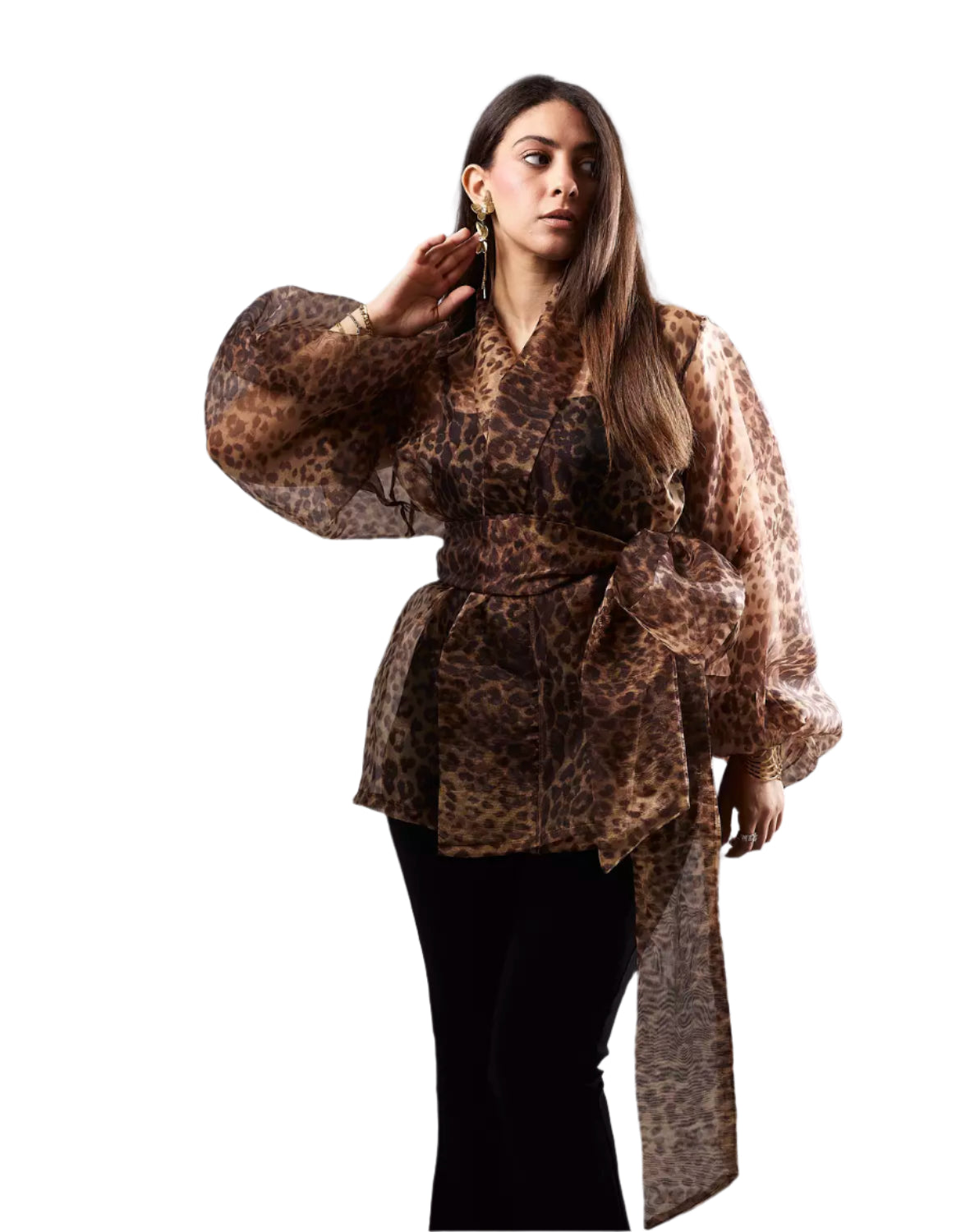 Leopard print organza blouse