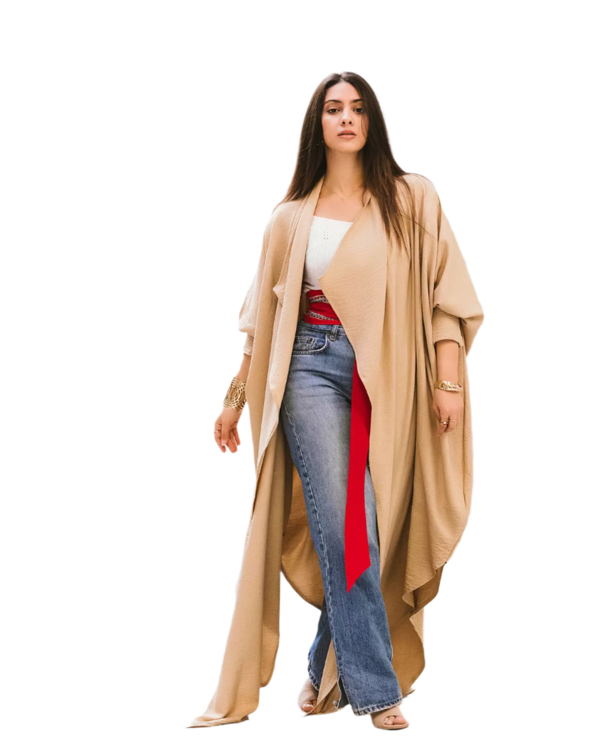 Linen cardigan with red belt