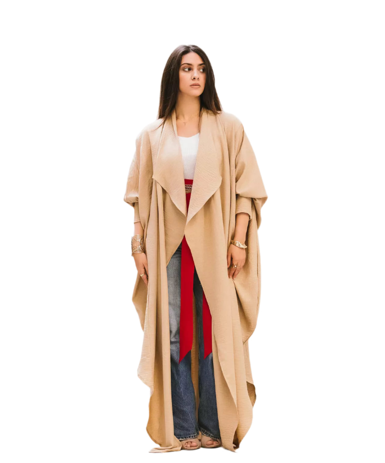 Linen cardigan with red belt