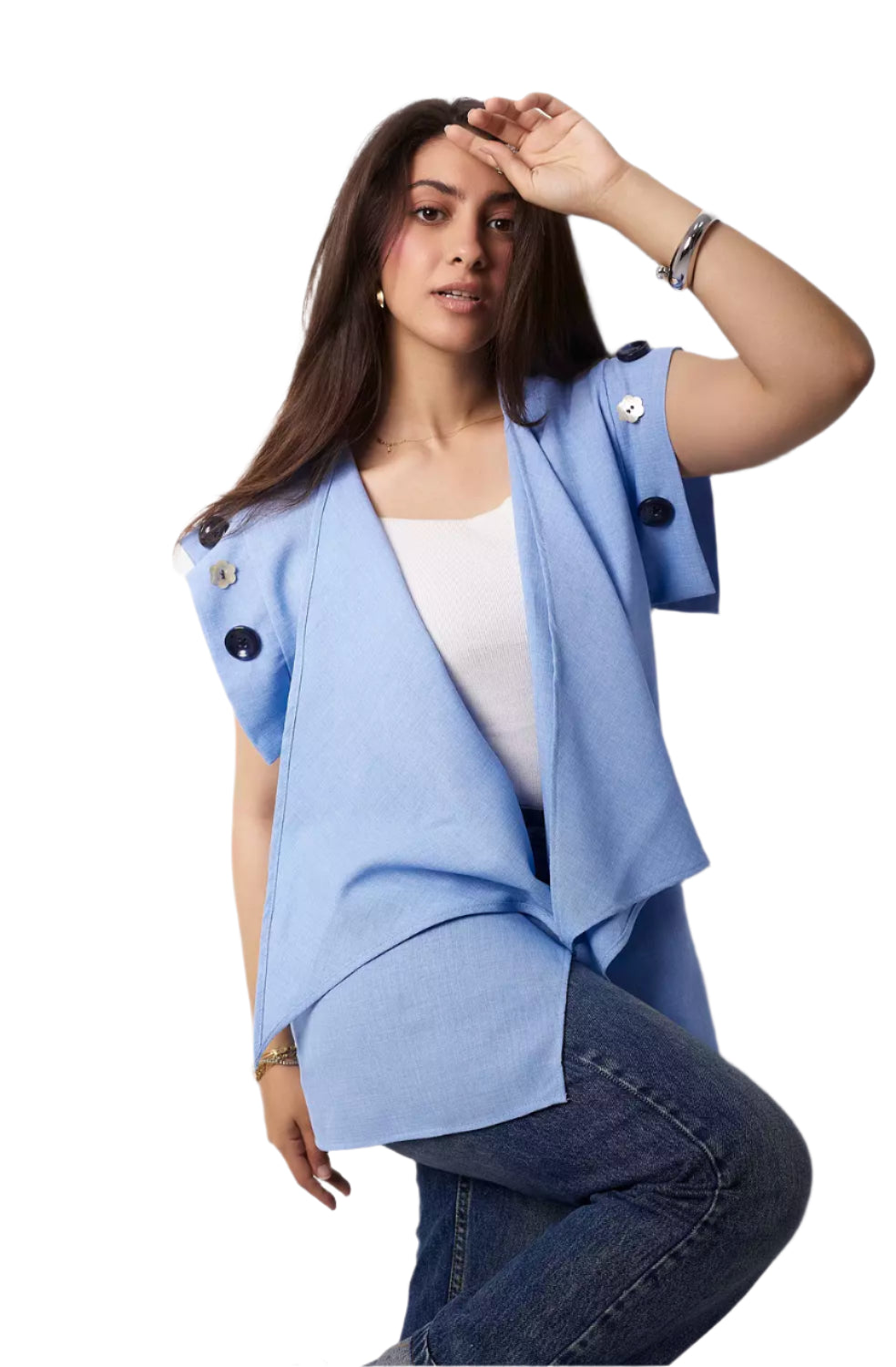Baby blue linen vest