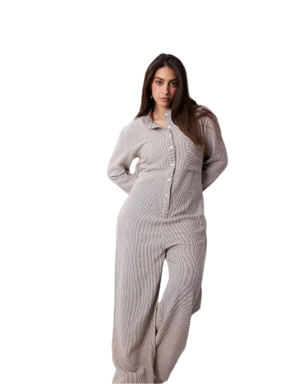 Biege striped jumpsuit