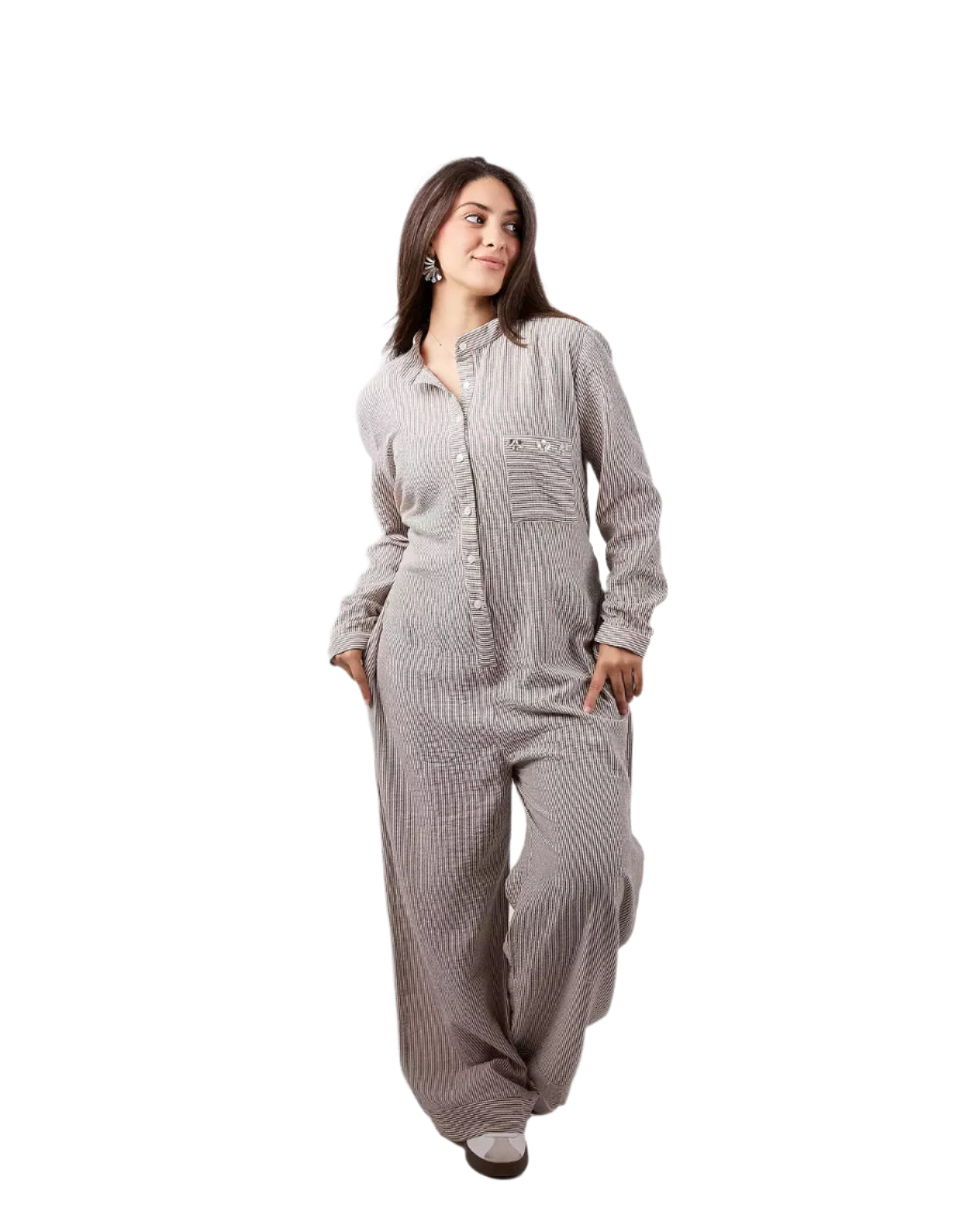 Biege striped jumpsuit