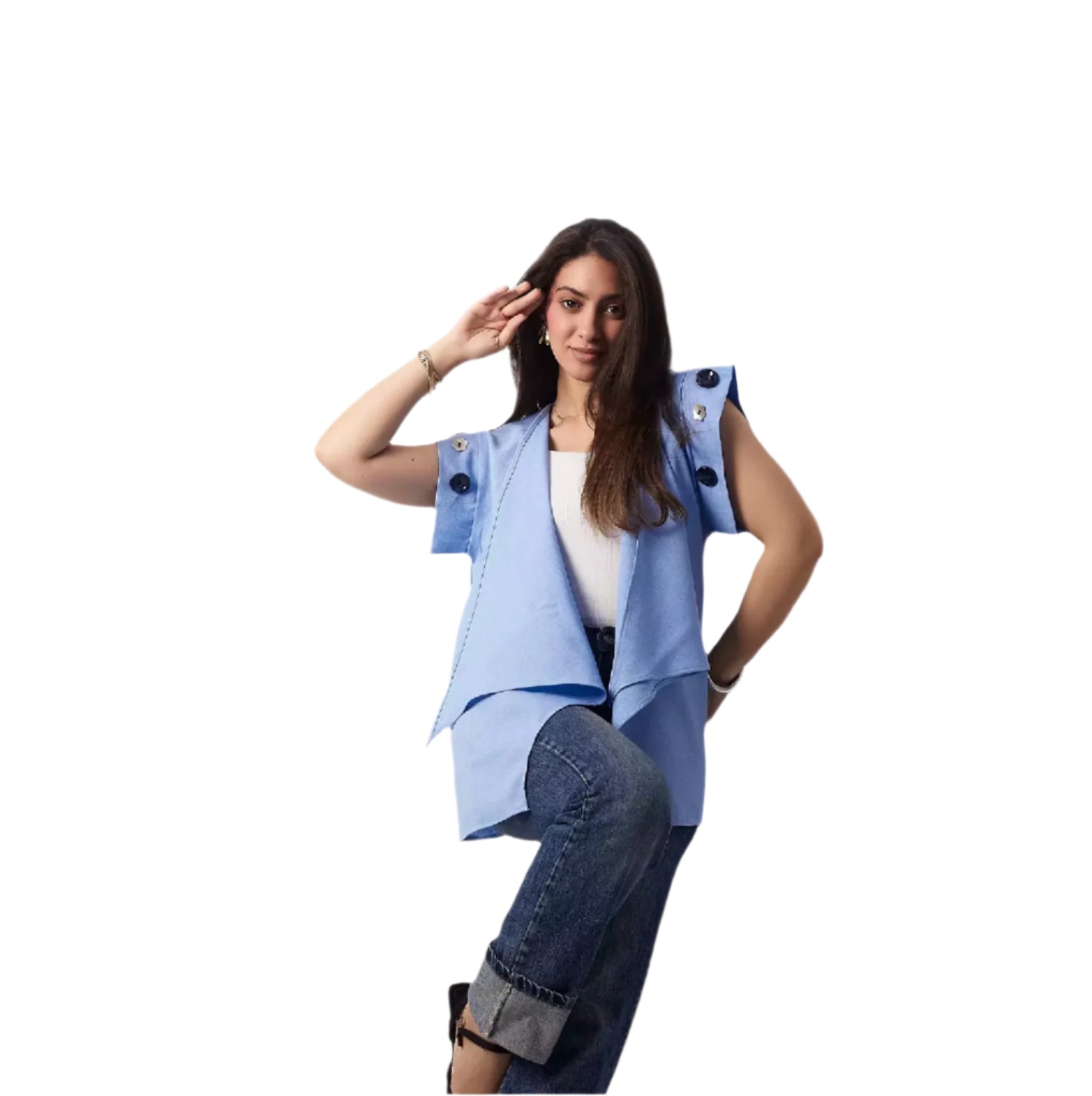 Baby blue linen vest