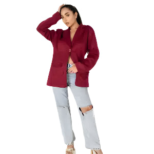 Burgundy Studded Blazer – Oversized Fit with Metallic Detailing for Women