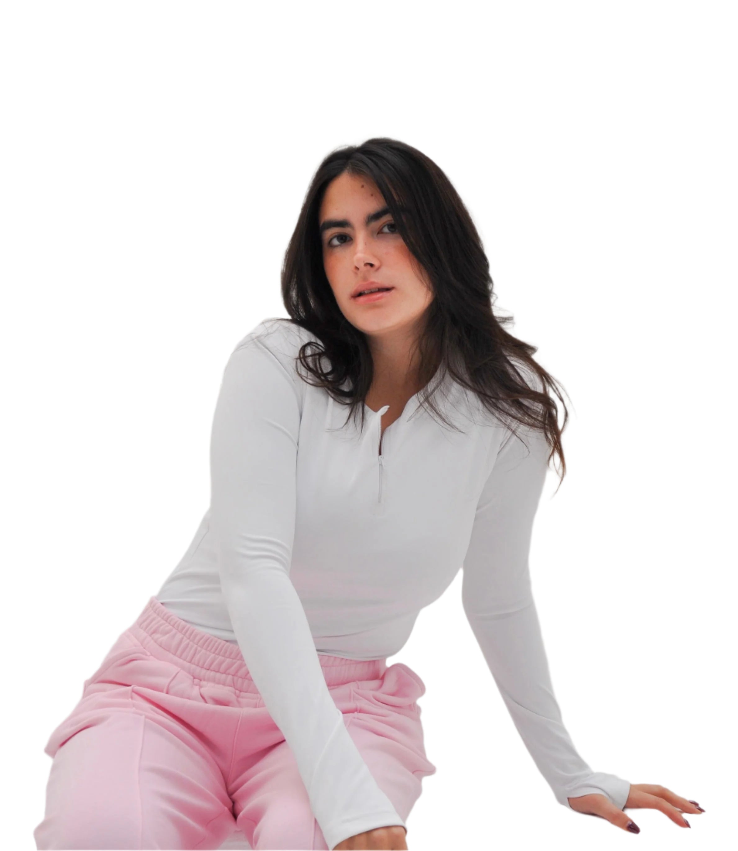White long-sleeve top