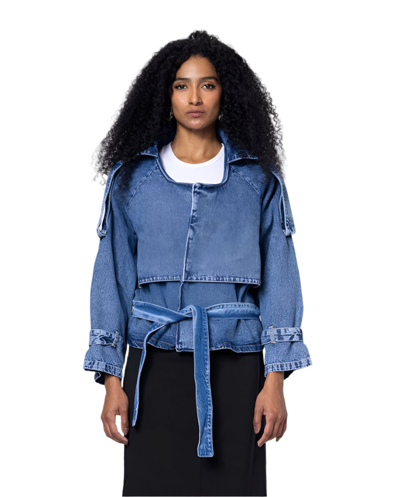 Collar Blue Cropped Jacket
