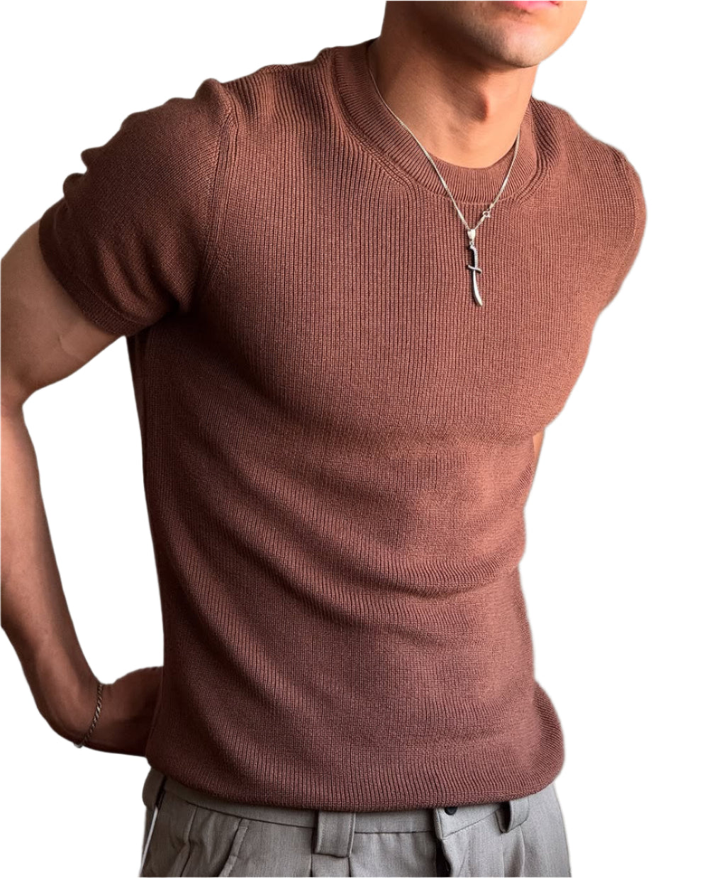 Round Knitted Cotton T-shirt