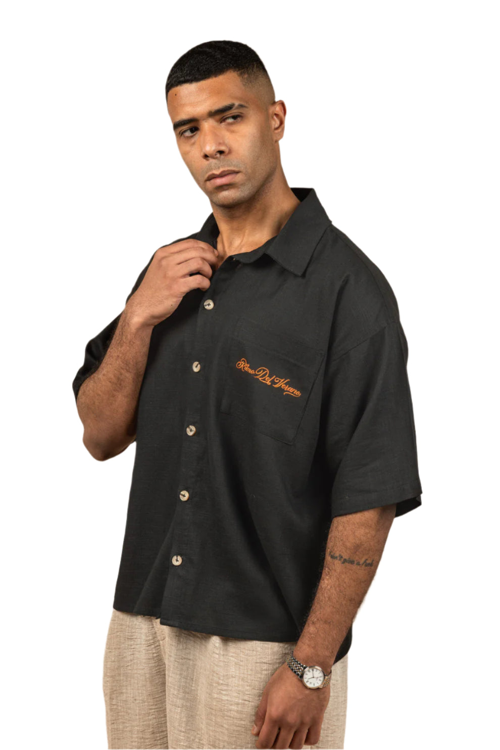 RDV Boxy Fit Linen Shirt - Black