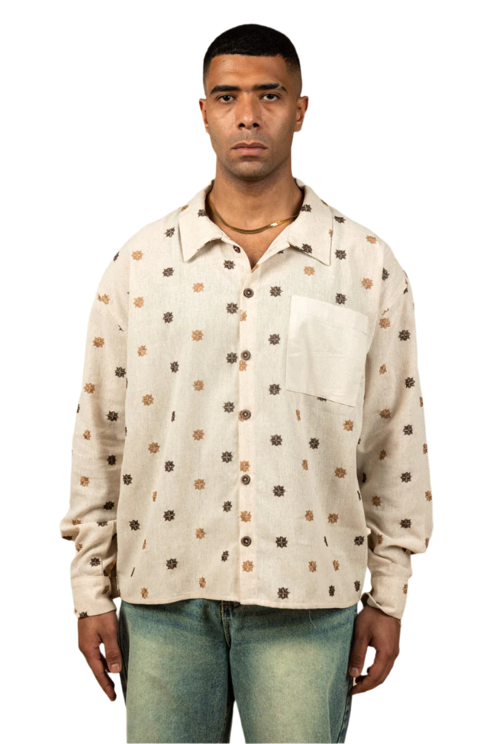 Embroidered Boxy Fit Linen Shirt