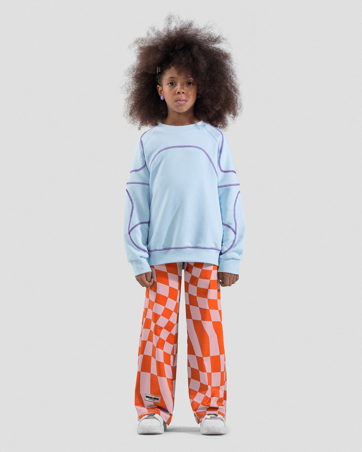 Wide Leg Checkered Pants Red X Sky Blue