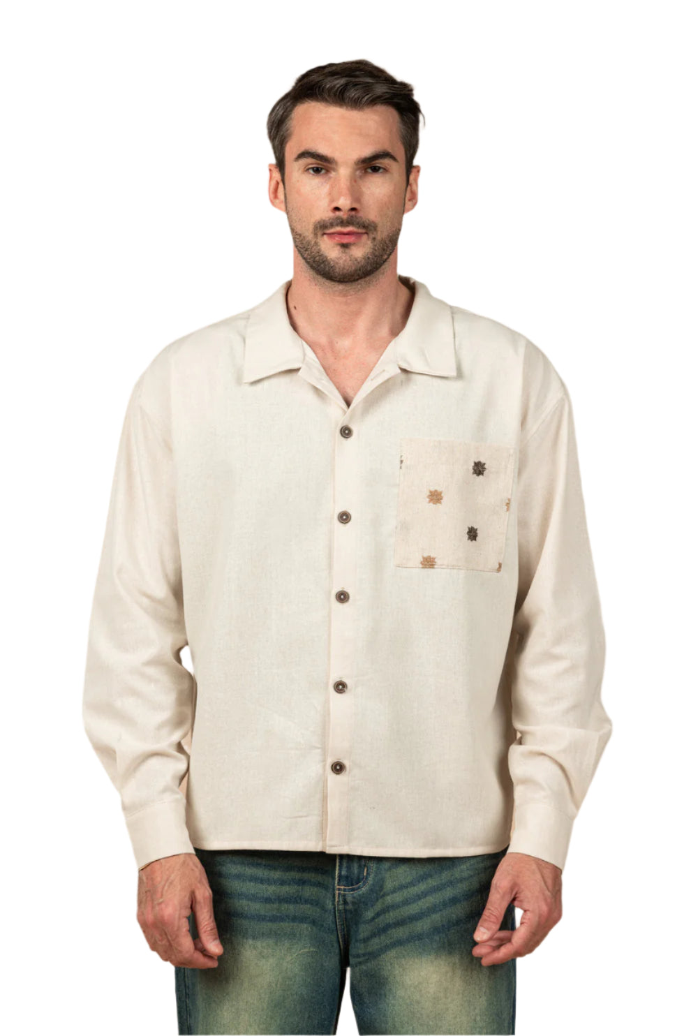 Boxy Fit Linen Shirt - Beige