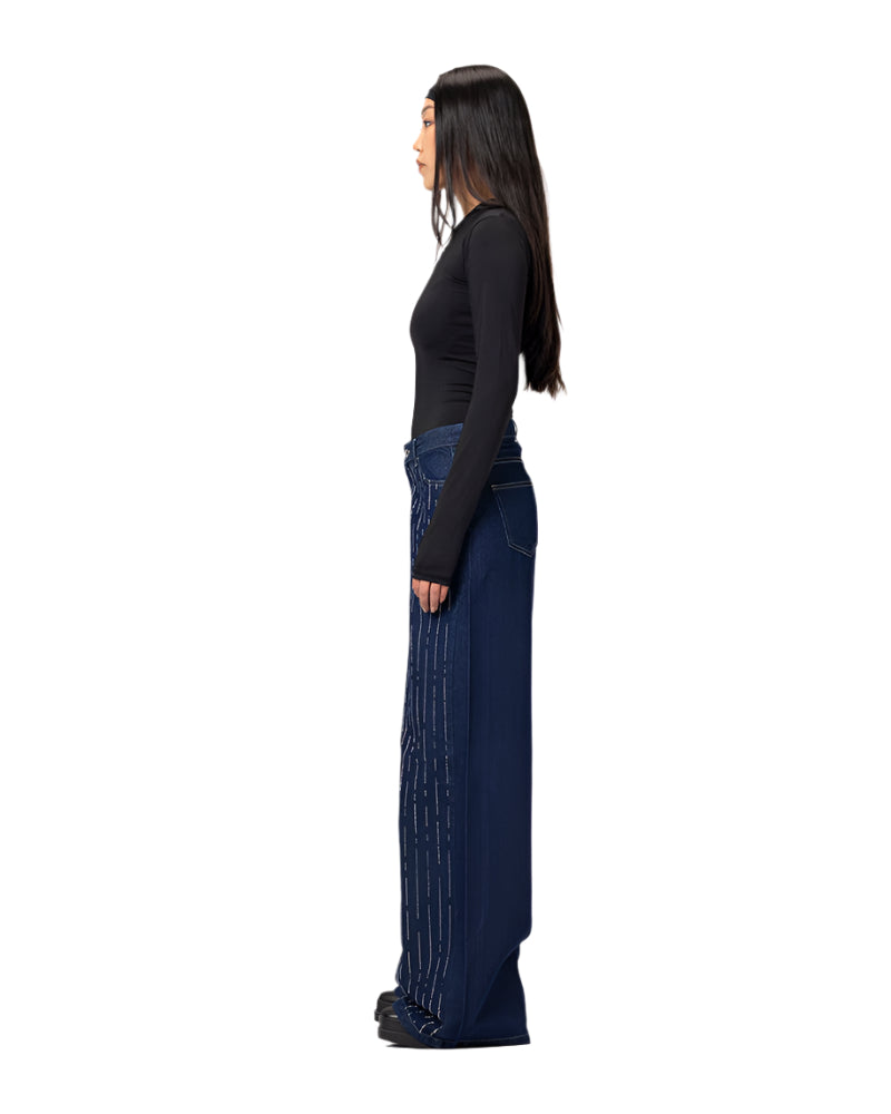 Royal Blue Strass Denim Pants