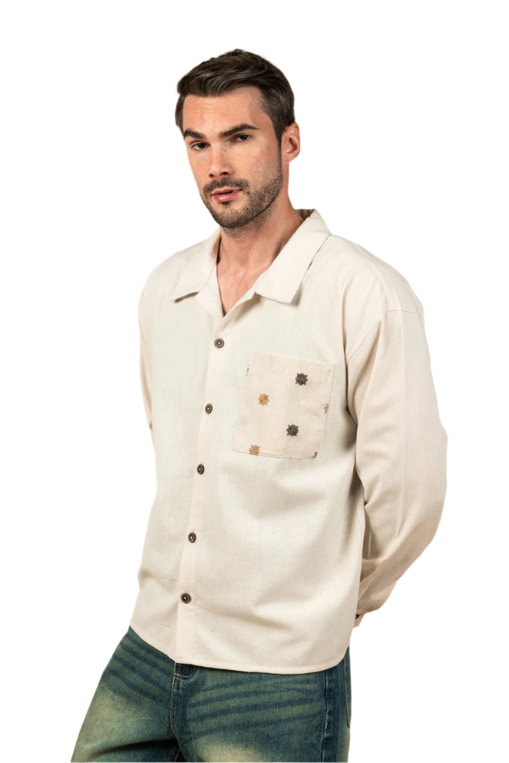 Boxy Fit Linen Shirt - Beige