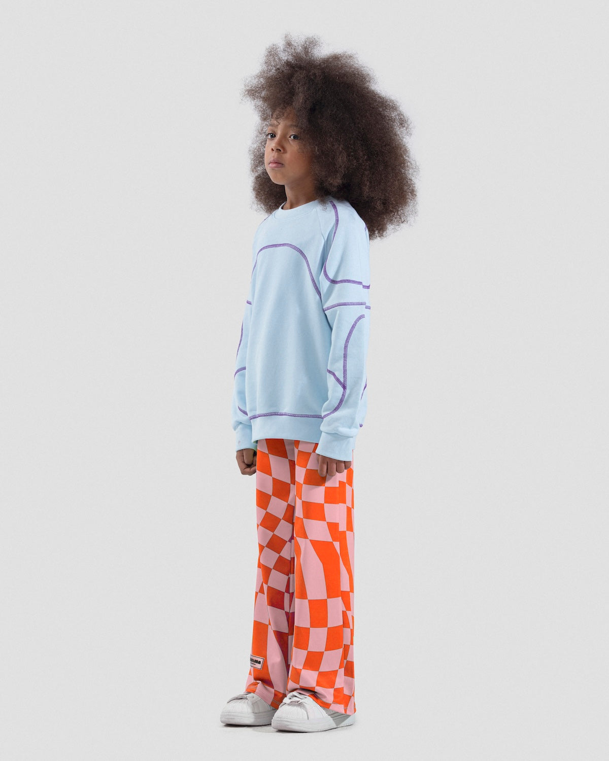 Wide Leg Checkered Pants Red X Sky Blue