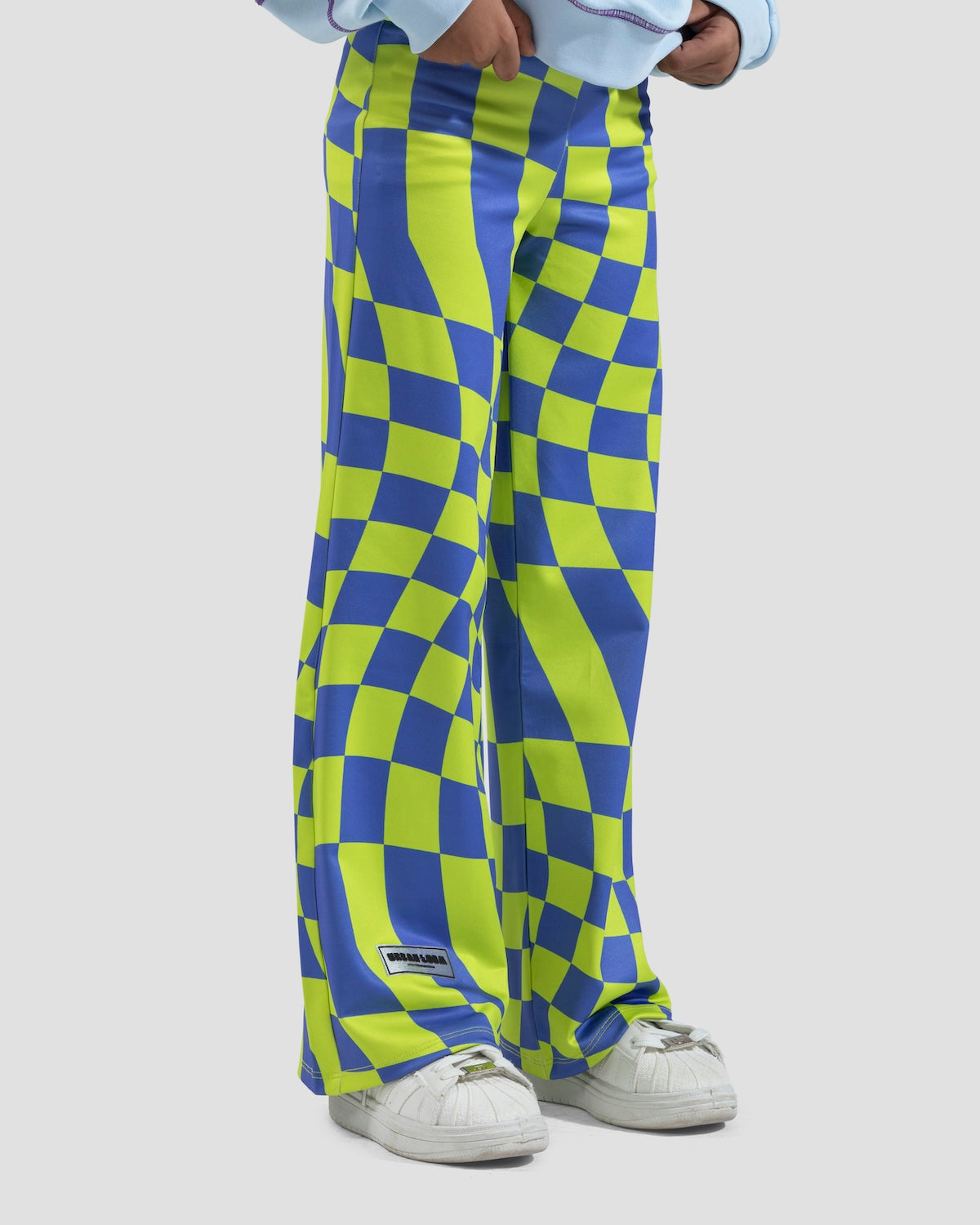 Wide Leg Checkered Pants Red X Sky Blue