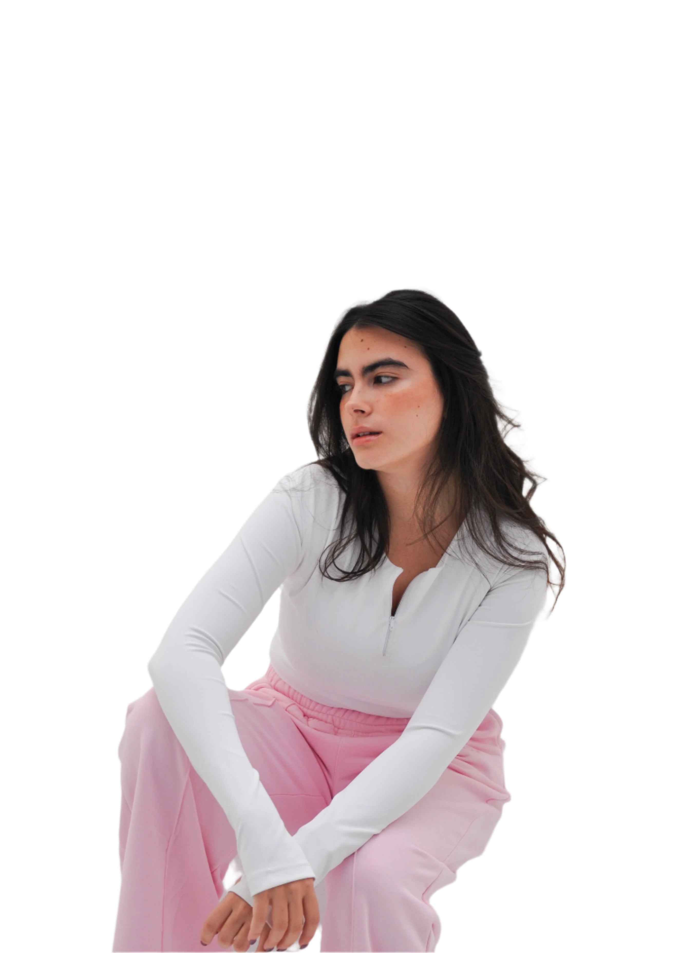White long-sleeve top