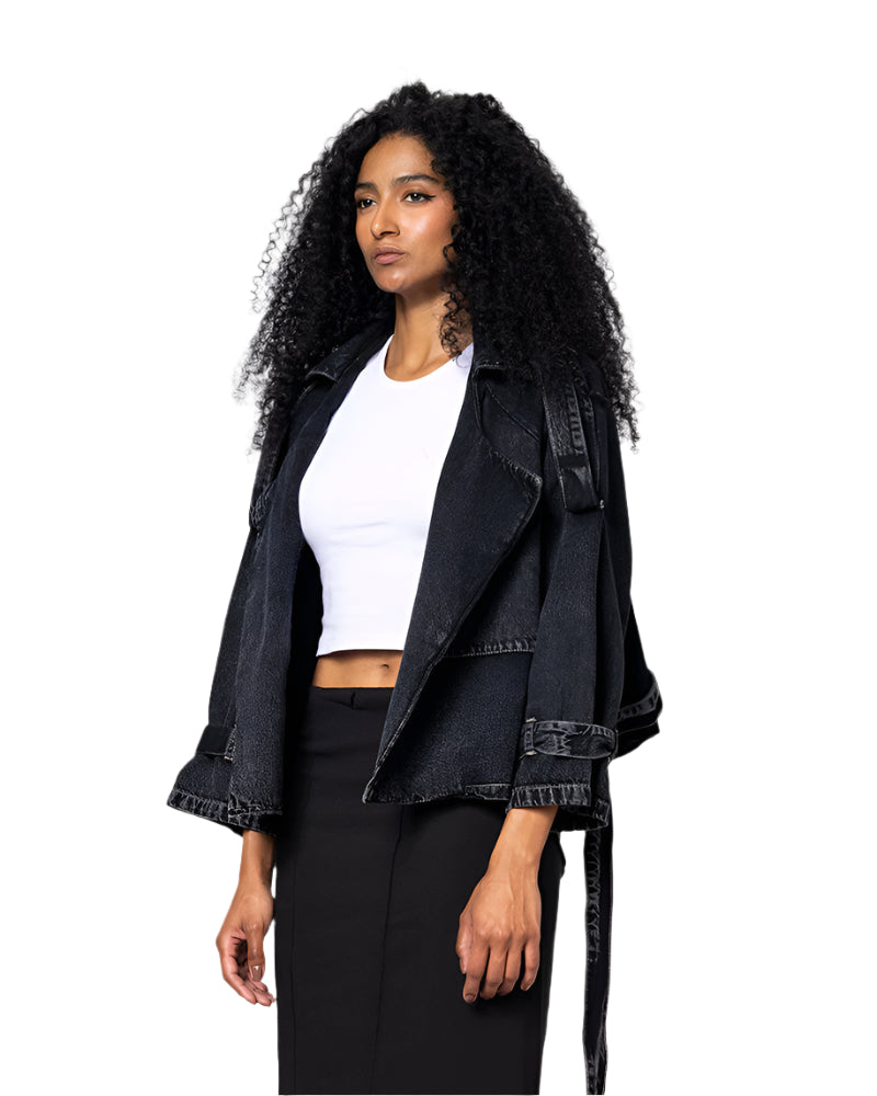 Collar Black Cropped Jacket