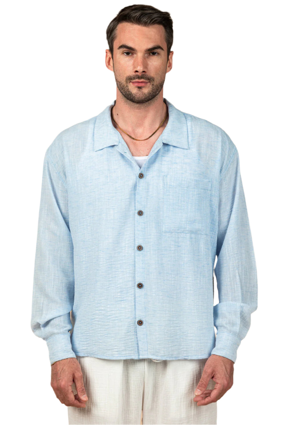 Sky Blue Boxy Fit Linen Shirt