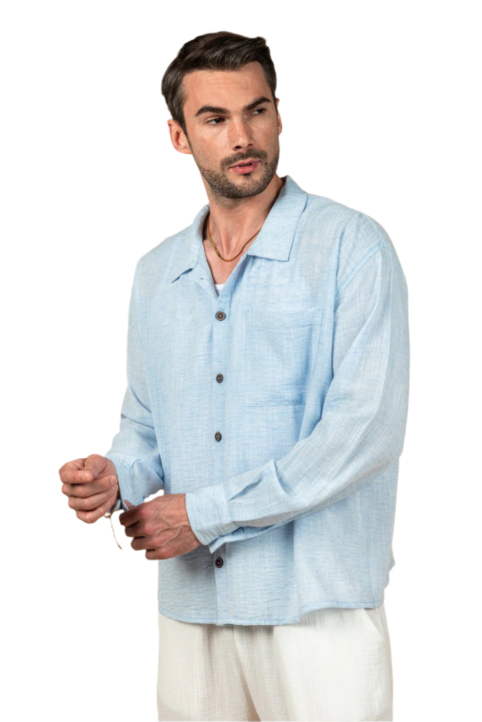 Sky Blue Boxy Fit Linen Shirt