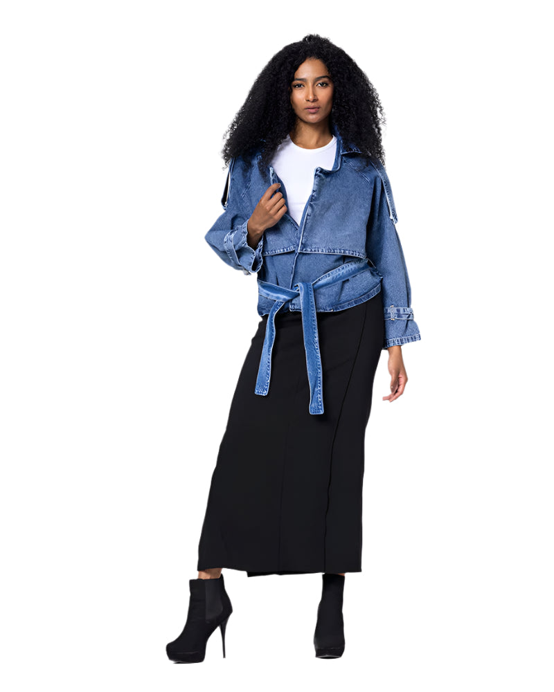 Collar Blue Cropped Jacket