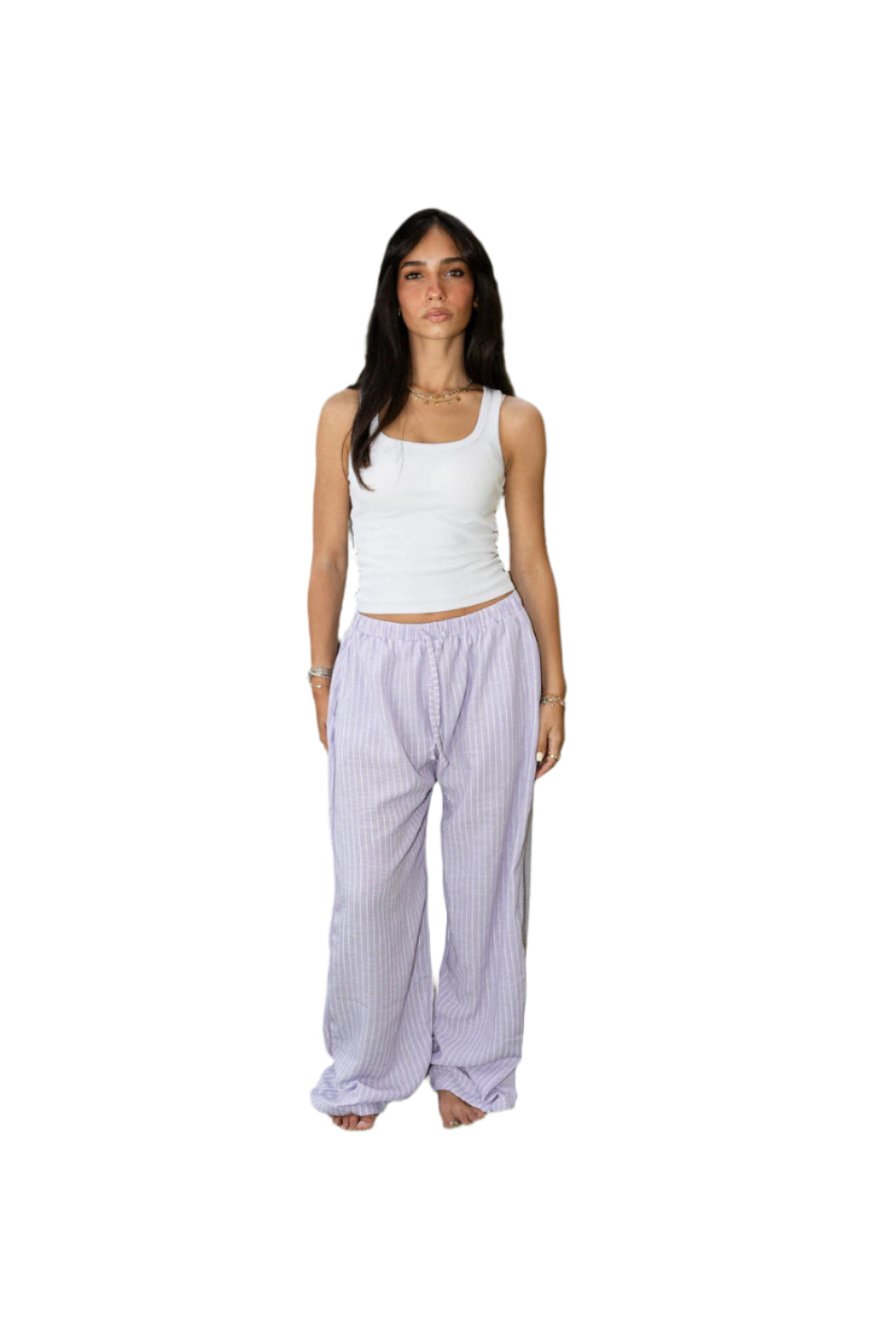 Stripped Lilac Linen Pants