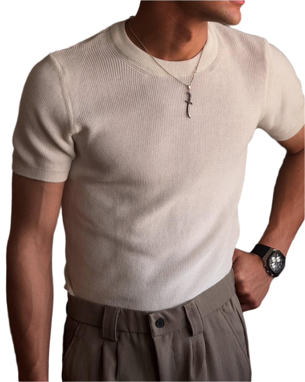 Round Knitted Cotton T-shirt