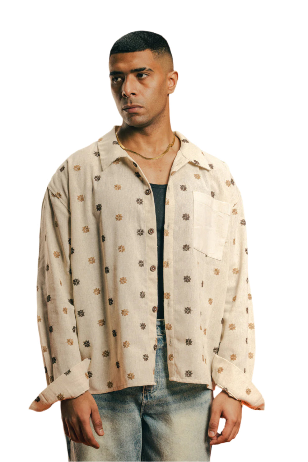 Embroidered Boxy Fit Linen Shirt