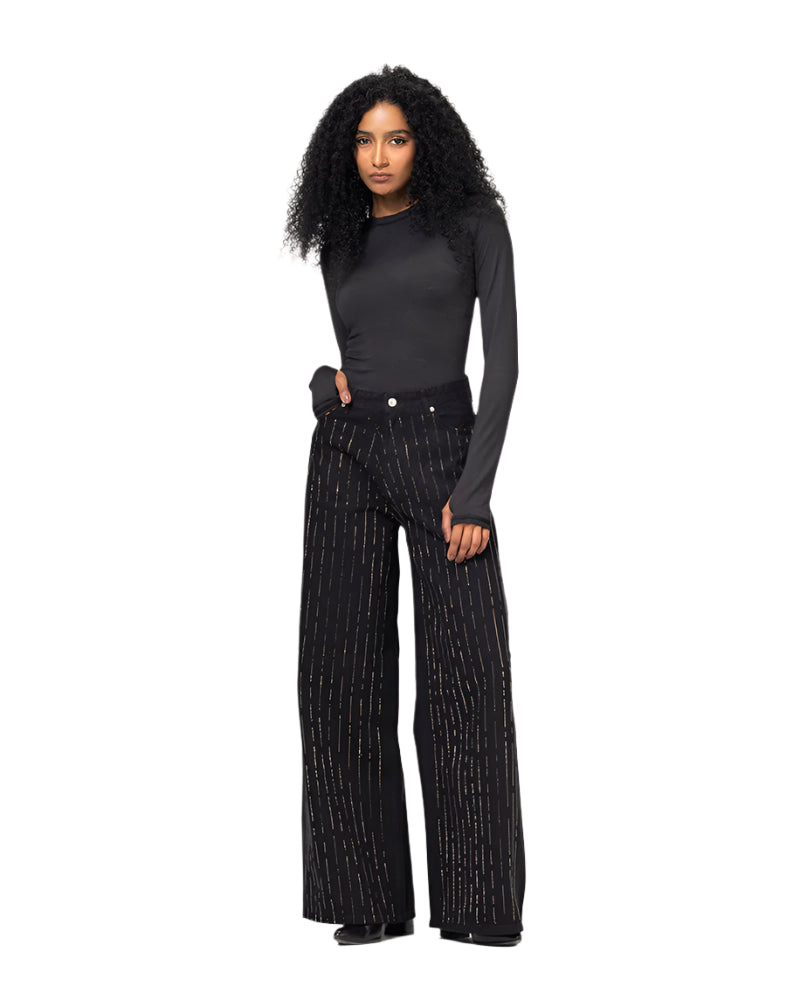 Black Strass Denim Pants