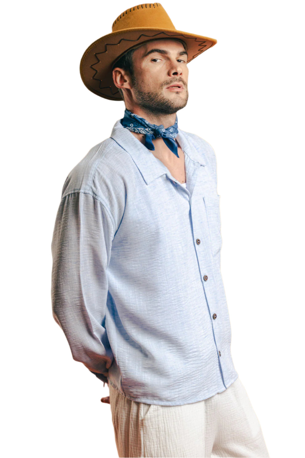 Sky Blue Boxy Fit Linen Shirt
