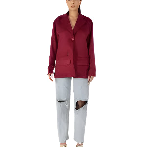 Burgundy Studded Blazer – Oversized Fit with Metallic Detailing for Women