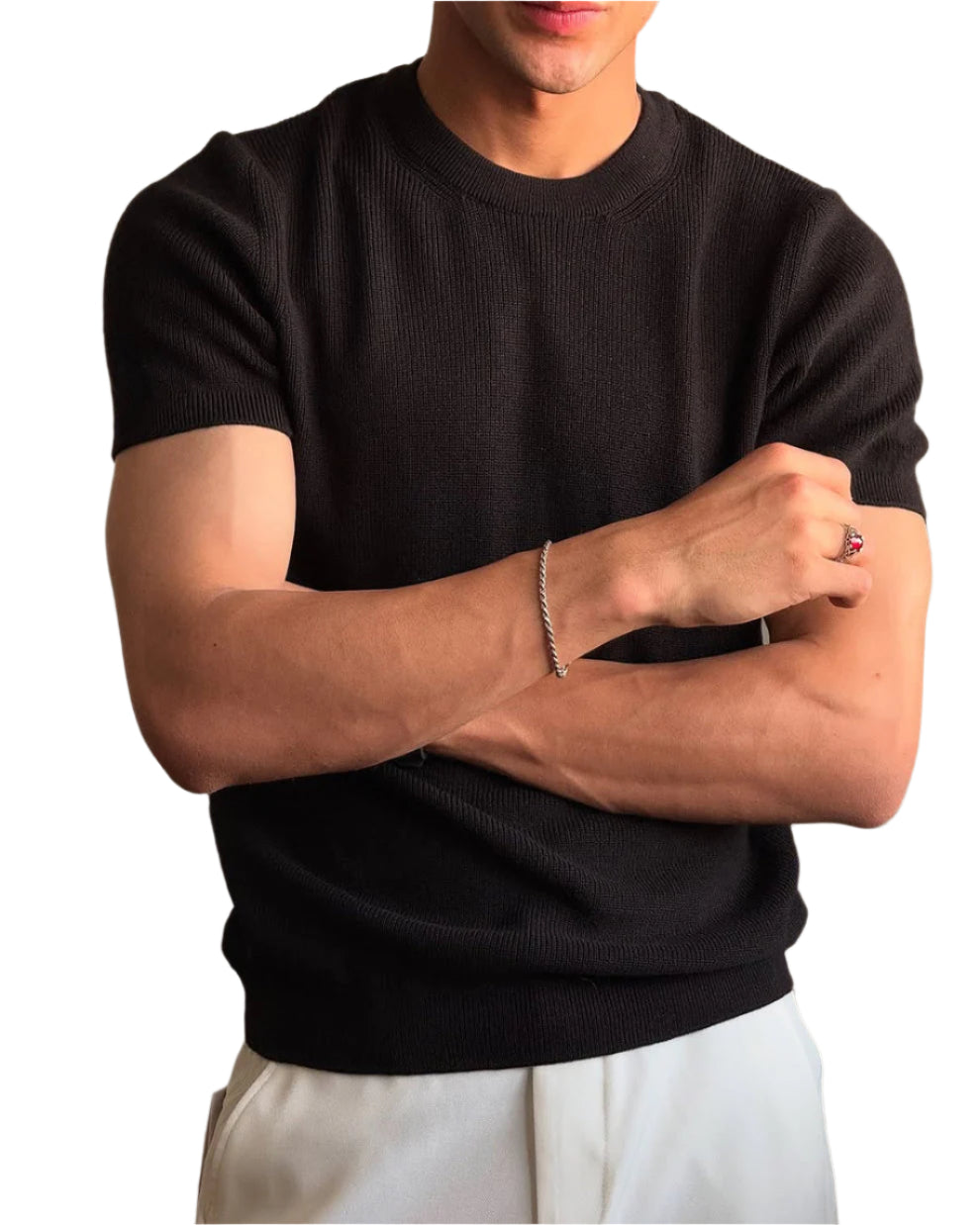 Round Knitted Cotton T-shirt