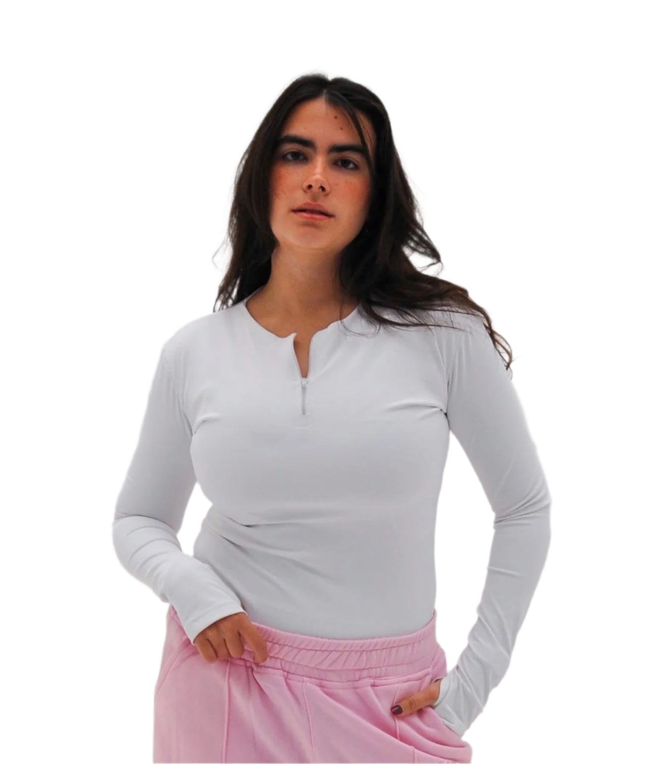 White long-sleeve top