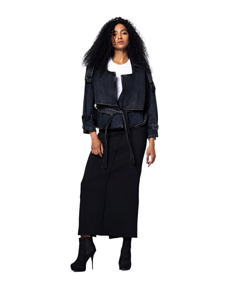 Collar Black Cropped Jacket