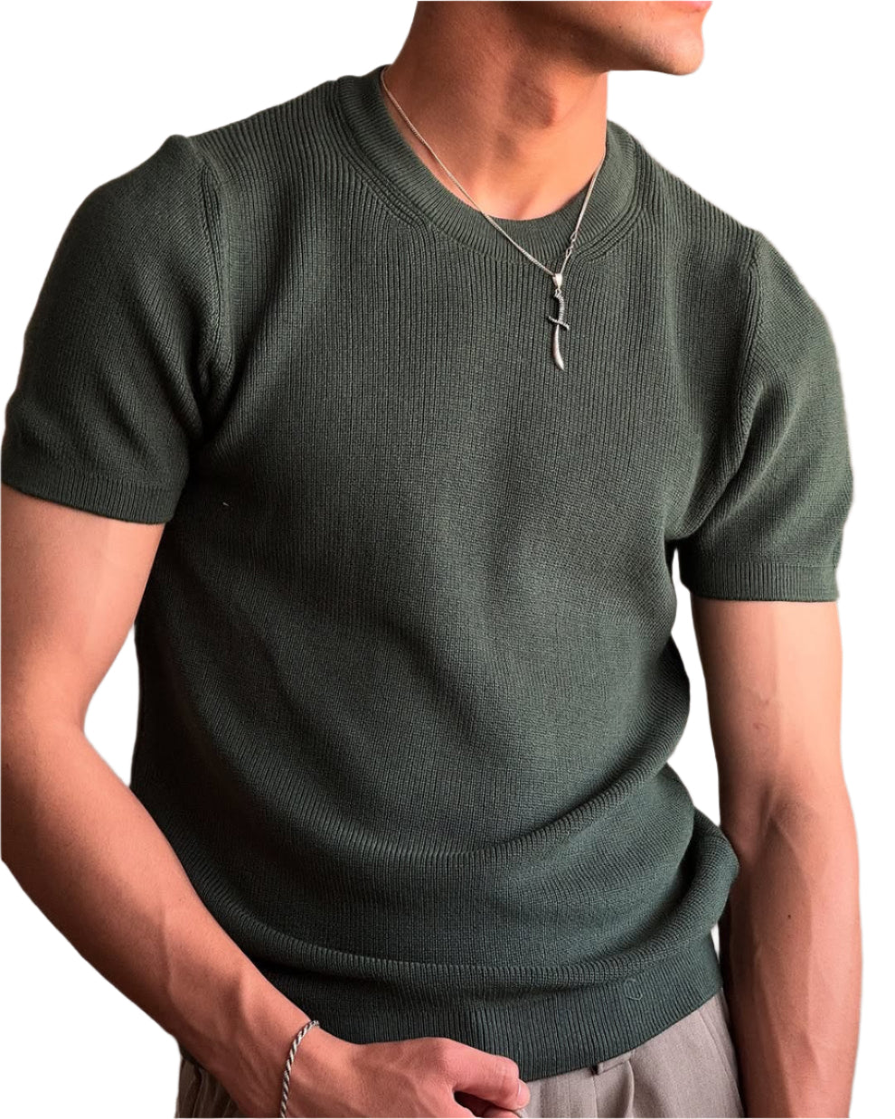 Round Knitted Cotton T-shirt