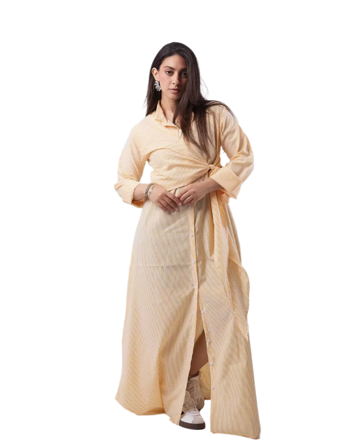 Butter yellow striped maxi dress