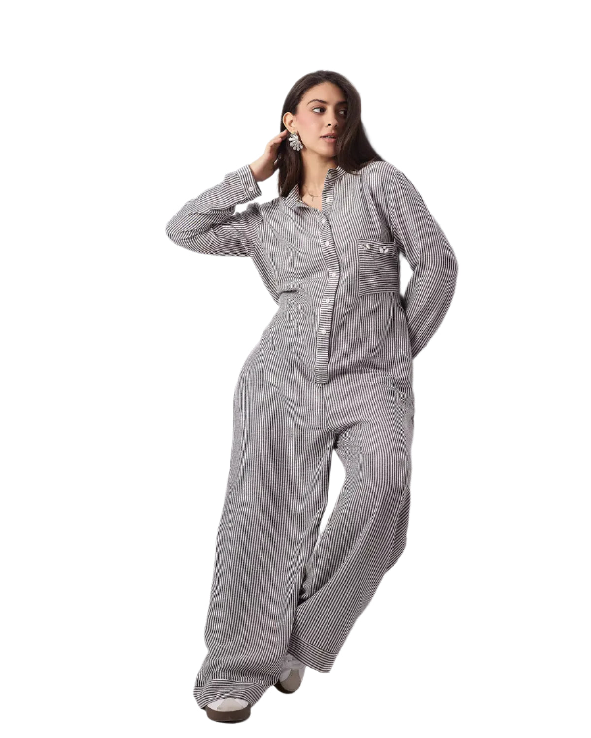 Gray striped jumpsuit