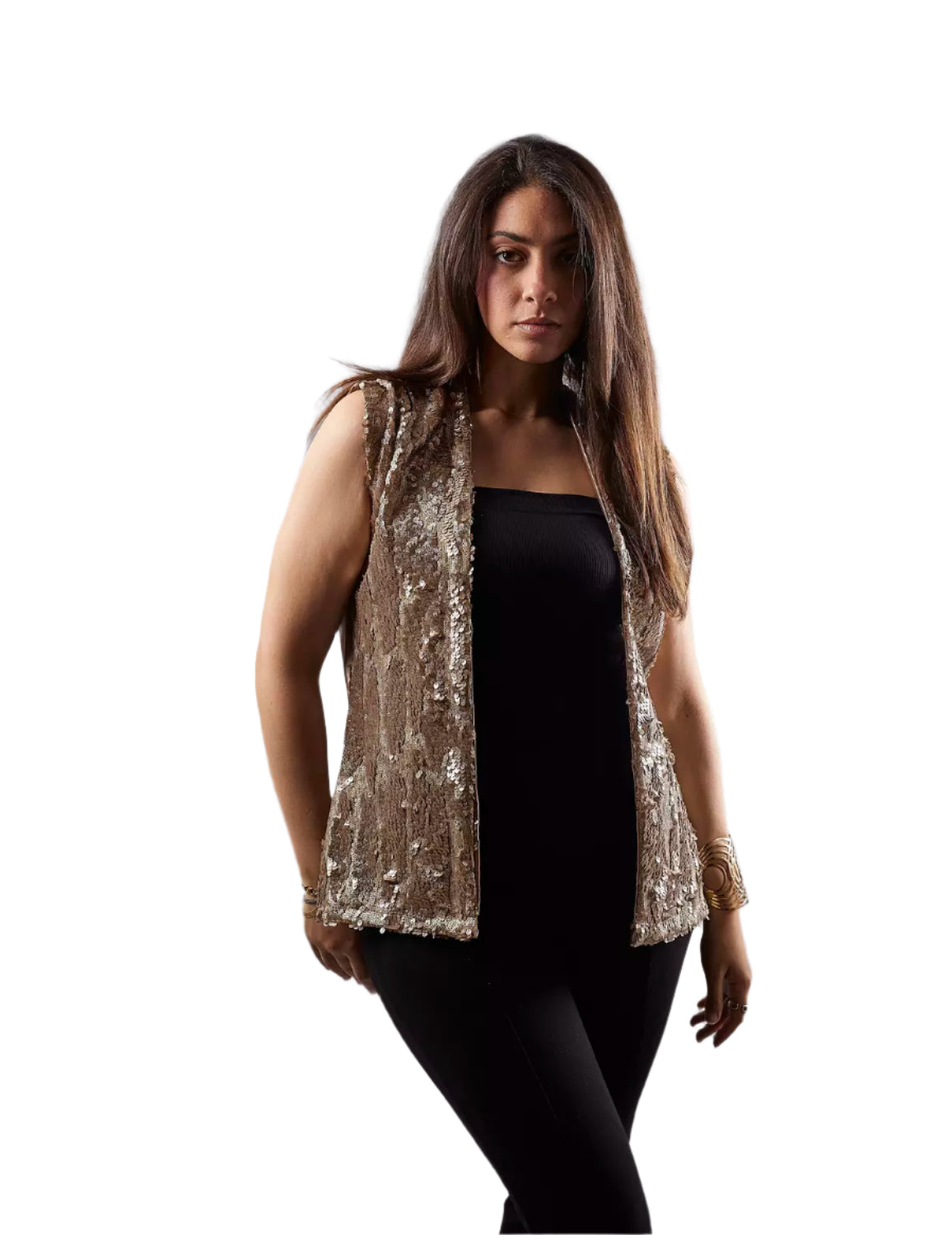 Bronze metallic sequined vest
