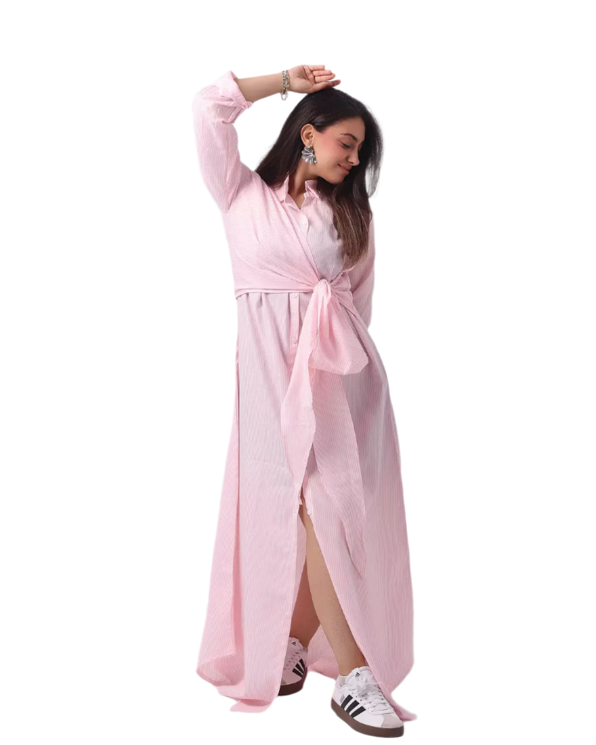 Rose pink striped maxi dress