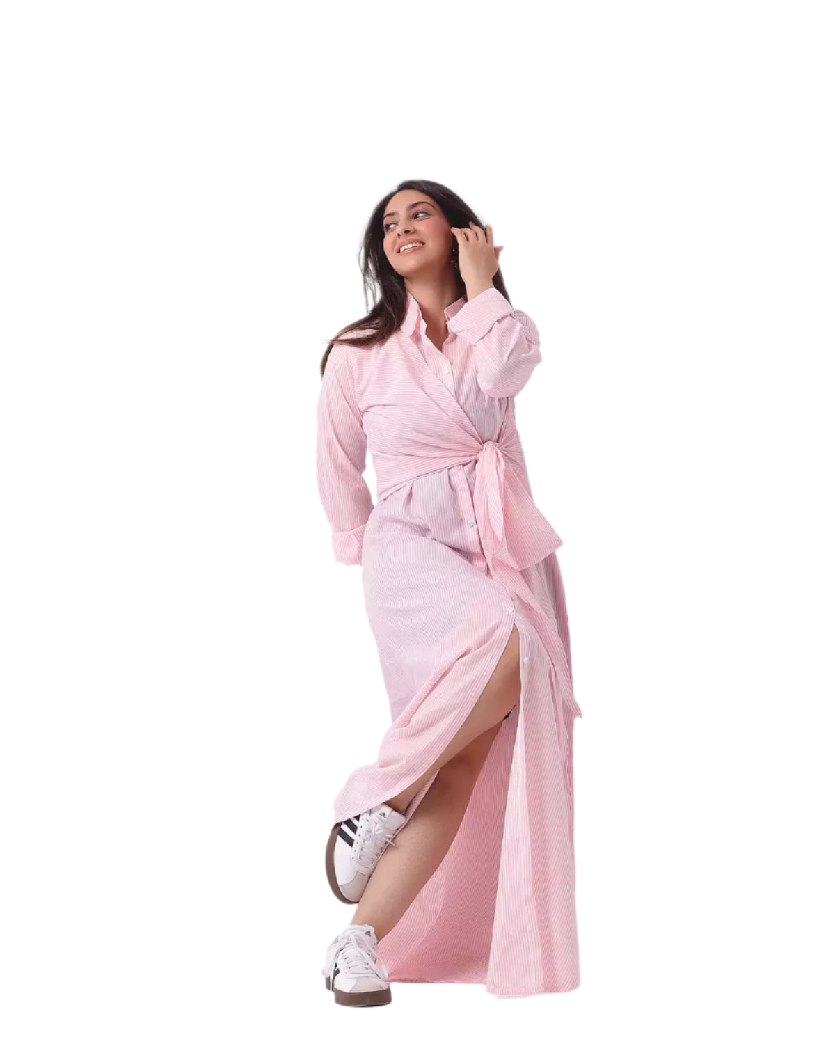 Rose pink striped maxi dress