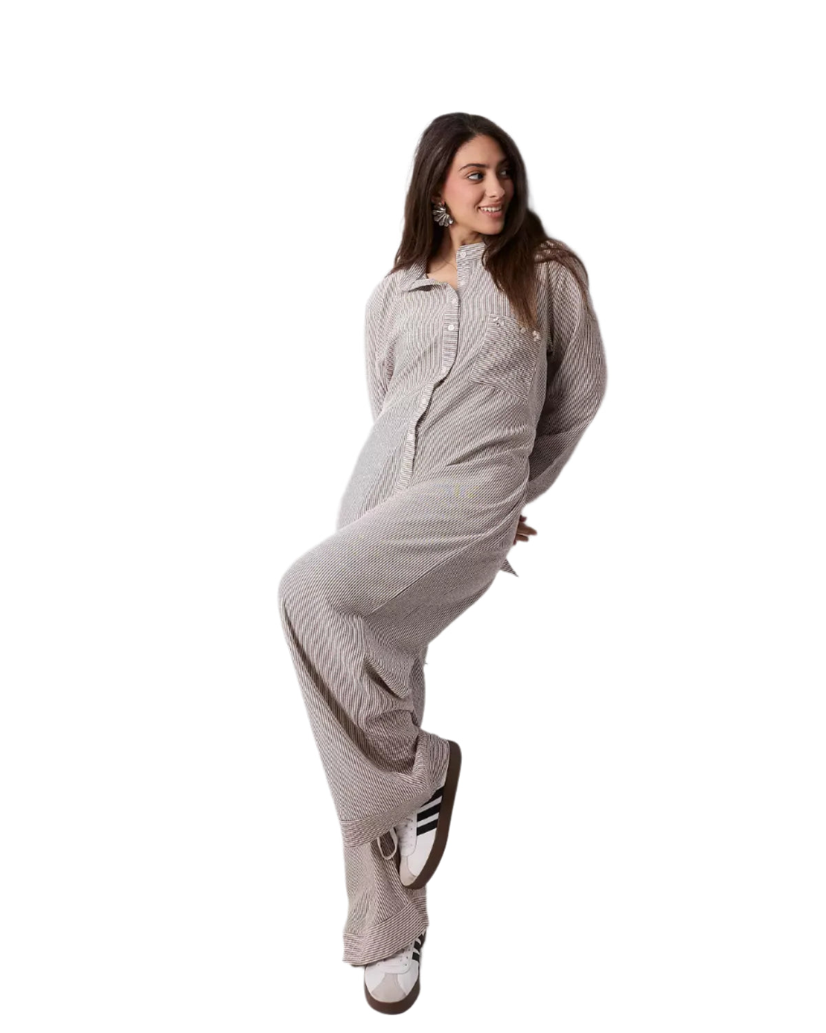 Biege striped jumpsuit