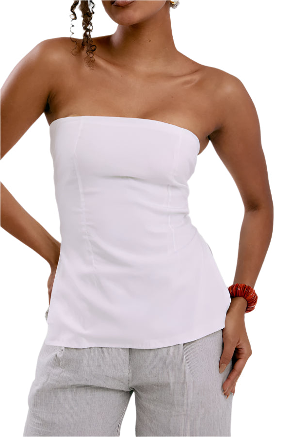 Bow-Back Strapless Corset Off-White